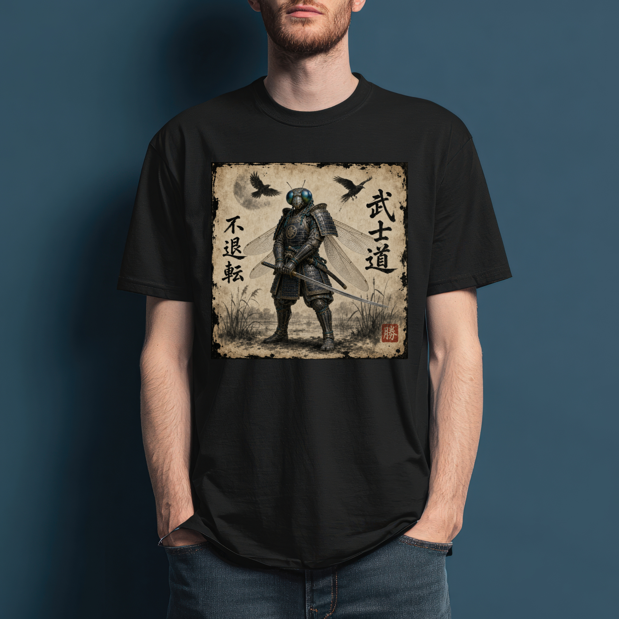 Samurai Dragonfly Warrior Tee Version 1 — Bushidō Ink Warrior Graphic T-Shirt