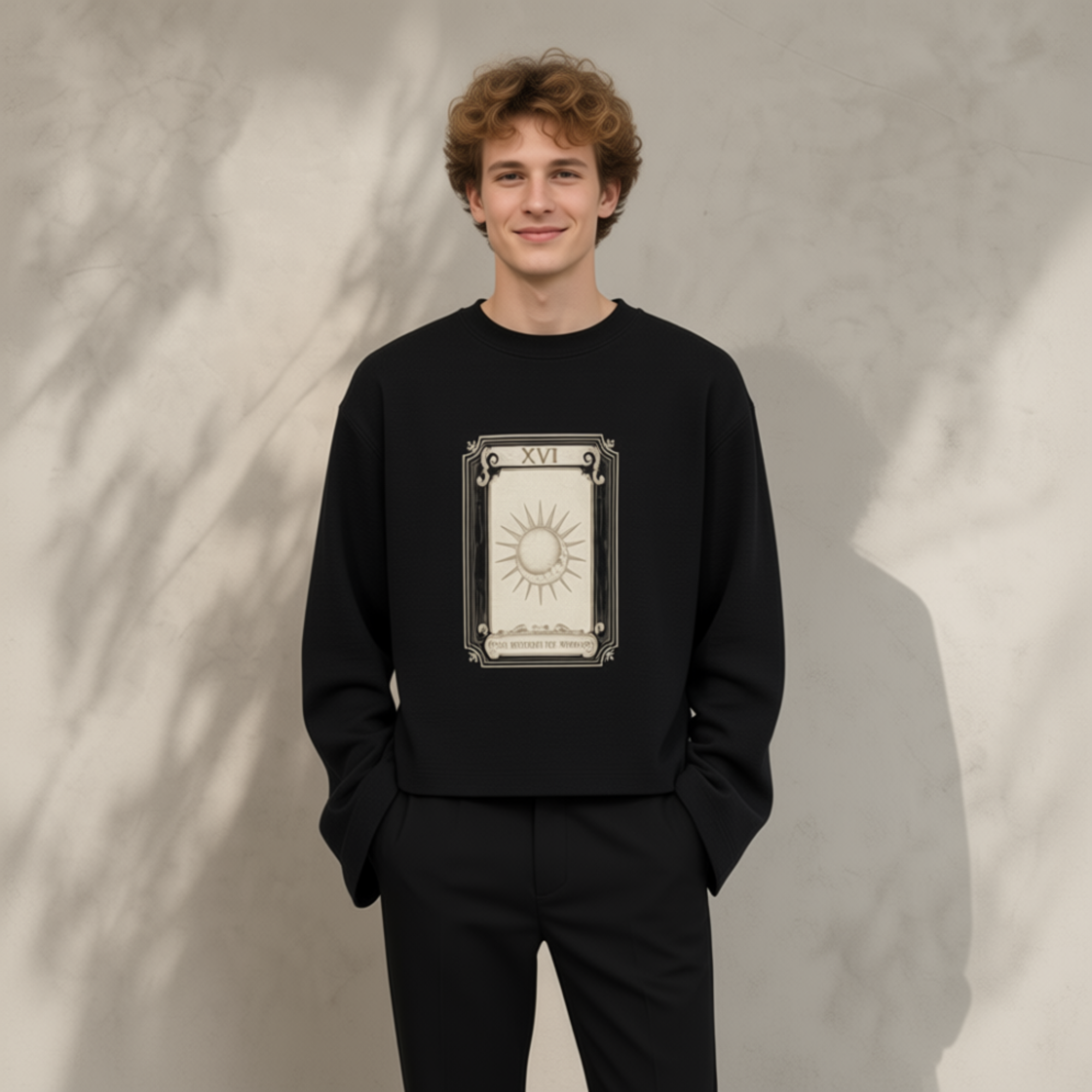 YOI YOI ART Lab — XVI Tarot Sun Waffle Sweatshirt | Raw Edge Unisex