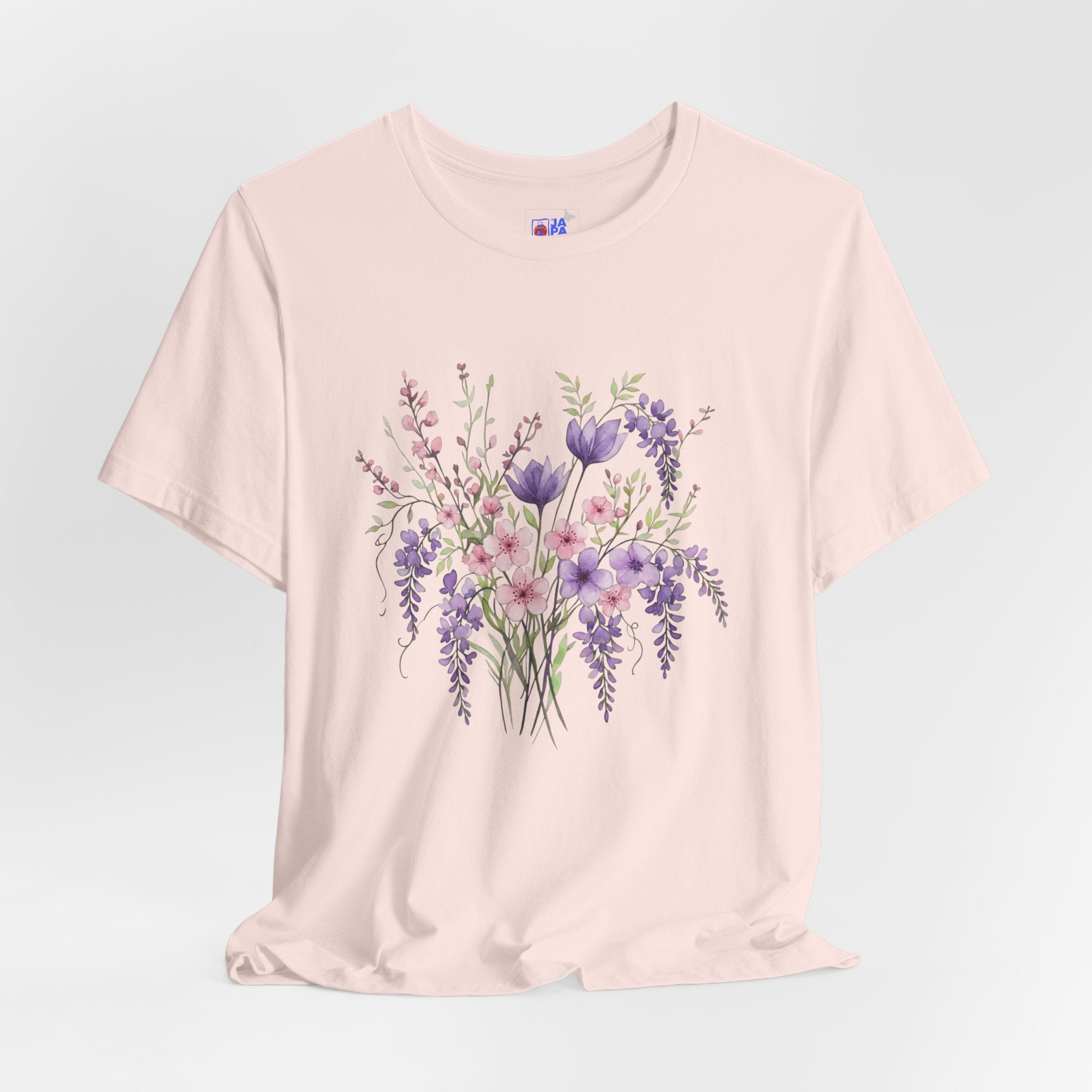 Japanese Wisteria and Sakura Bouquet T-Shirt | Fuji Cherry Blossom Dark Floral Tee | Japan Spring Flower Art Shirt