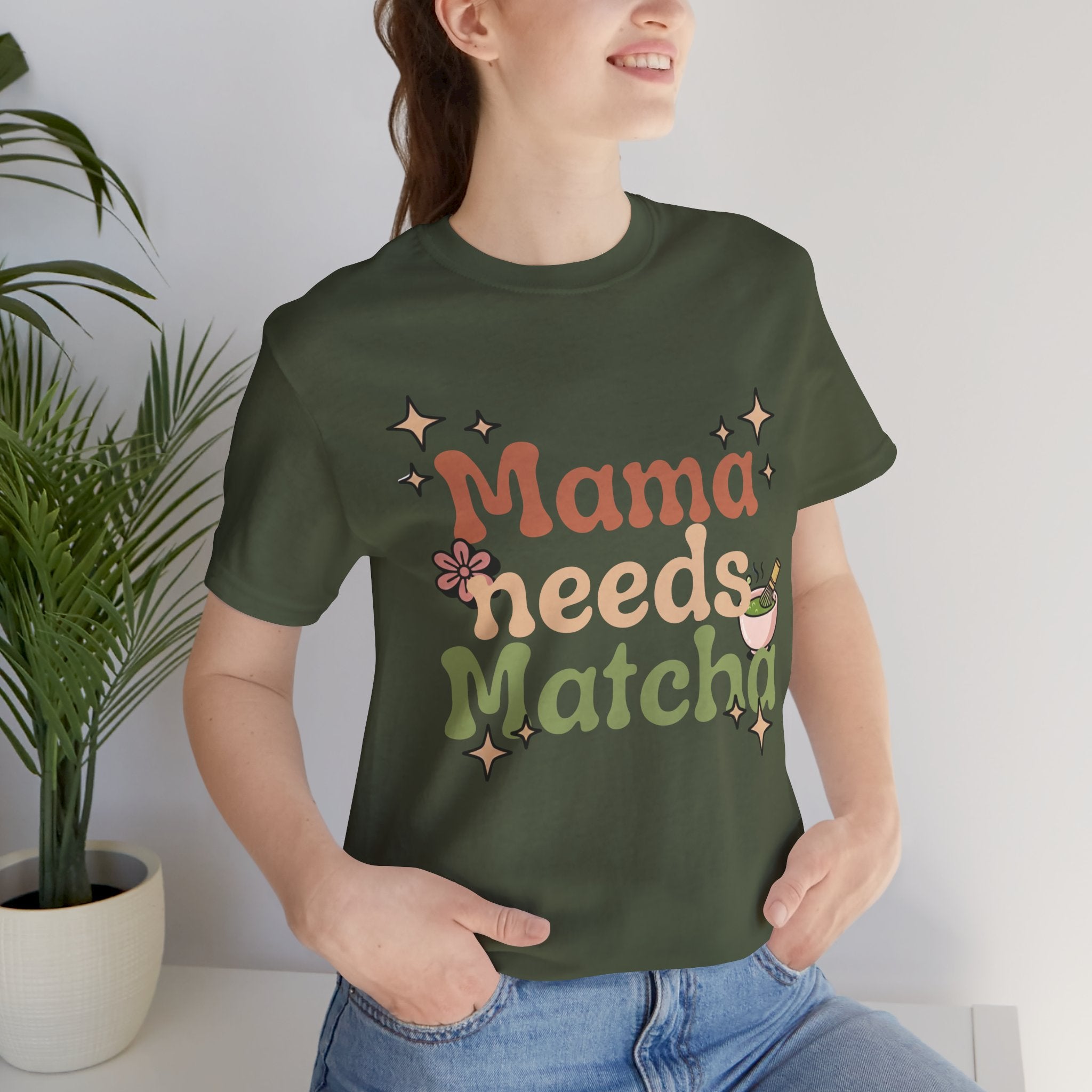Mama Needs Matcha T-Shirt | Matcha Tea Mom Tee, Cute Floral Typography