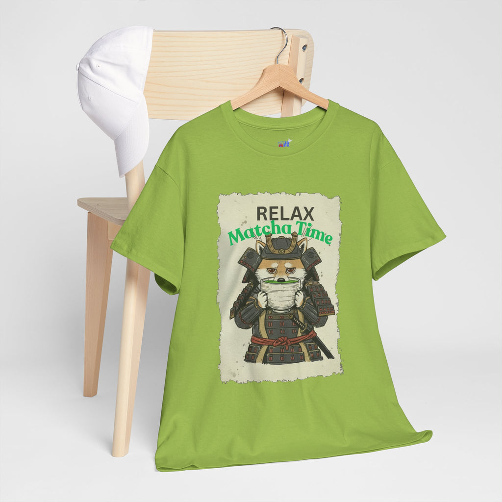 Samurai Shiba Inu Drinking Matcha Tee — Relax Matcha Time Graphic T-Shirt