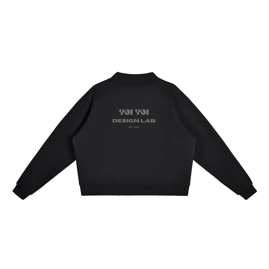 CoolyJapan Fleece Mock-Neck Crop Sweatshirt — 350gsm Heavyweight Women's