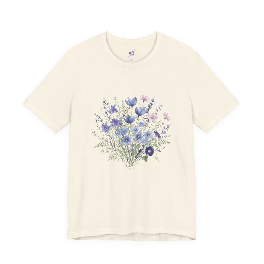 Japanese Autumn Garden Floral Tee — Kikyō, Cosmos & Morning Glory Bouquet