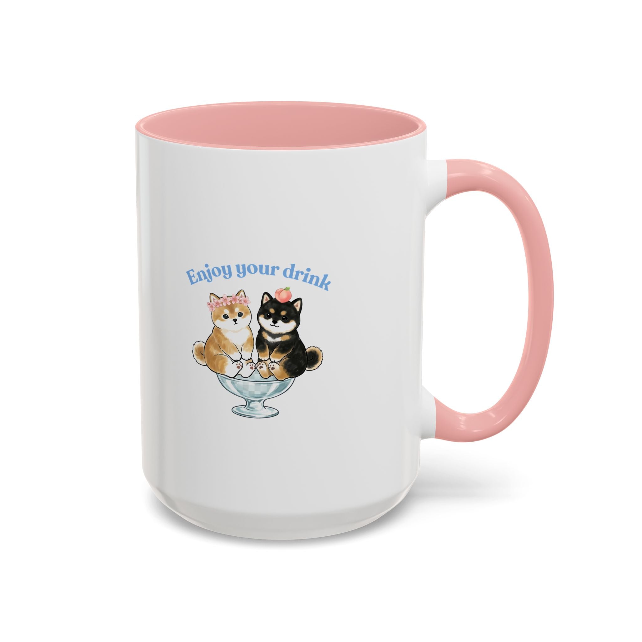 Shiba Inu Sundae Accent Coffee Mug — 'Fuwa Fuwa' Kawaii Peach & Sakura (11/15 oz)