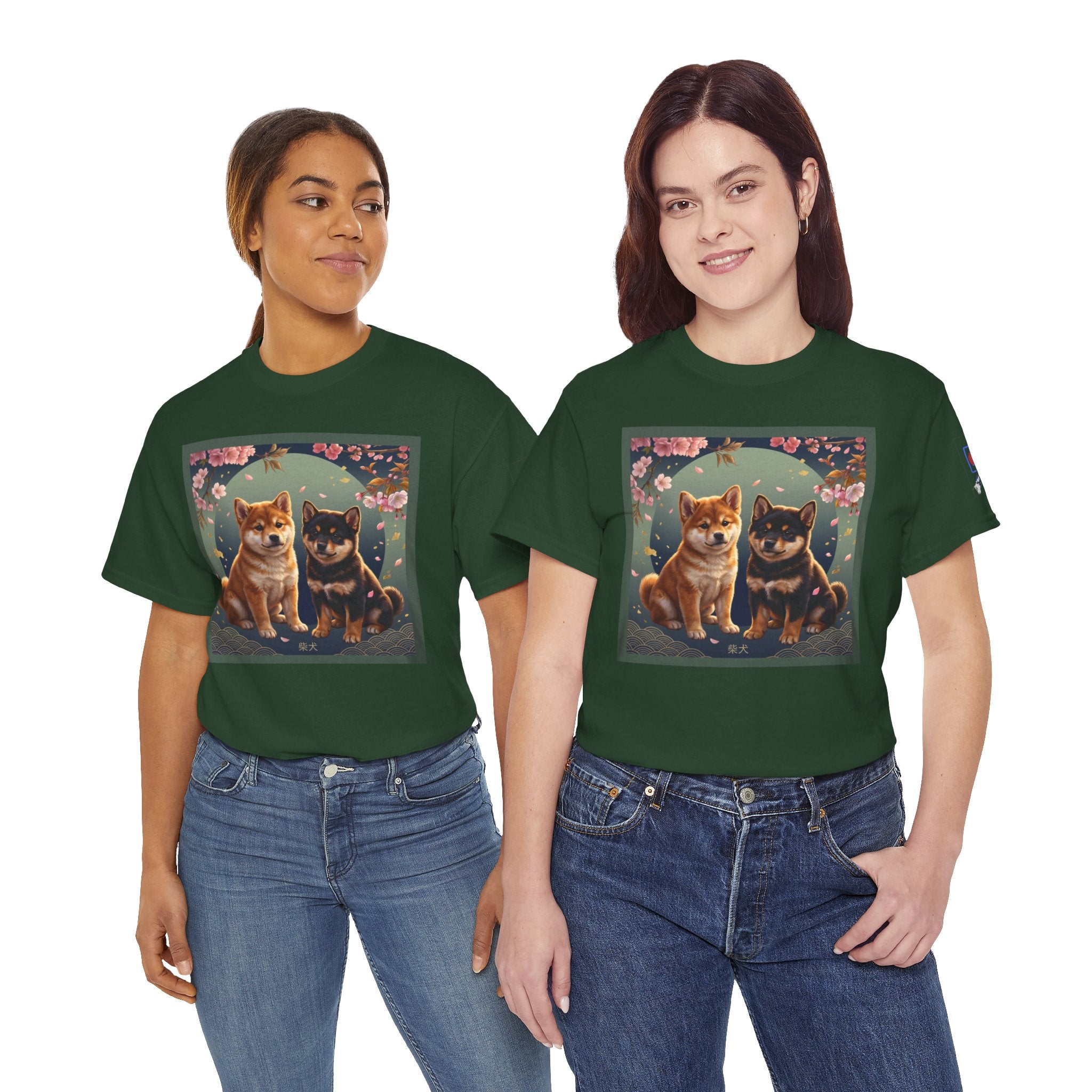 Shiba Inu Puppies Duo T-Shirt — Cute Cherry Blossom Dog Tee