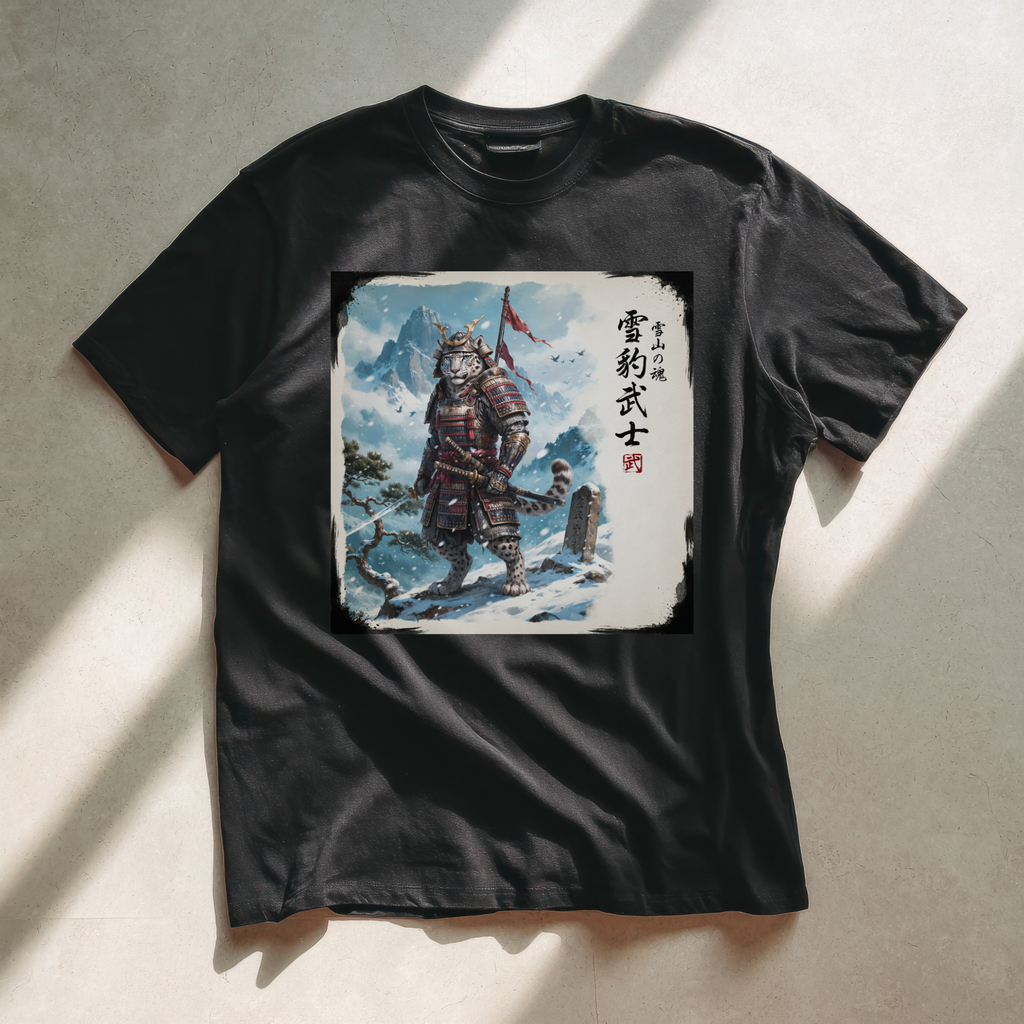 Snow Leopard Samurai T-Shirt version1 — 雪豹武士 Soul of the Snow Mountain | Yukihyo Bushi Japanese Warrior Spirit Graphic Tee