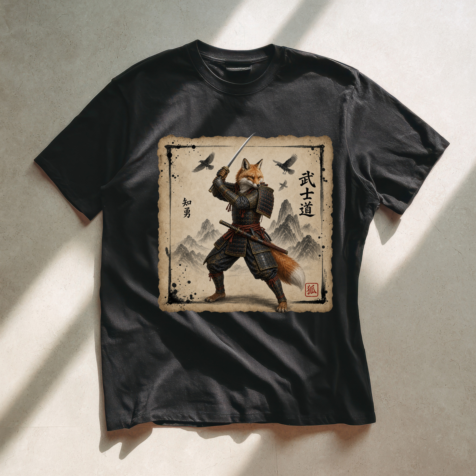 Samurai Fox T-Shirt  version2— 'Bushido' Fox Warrior Vintage Japanese Art Tee