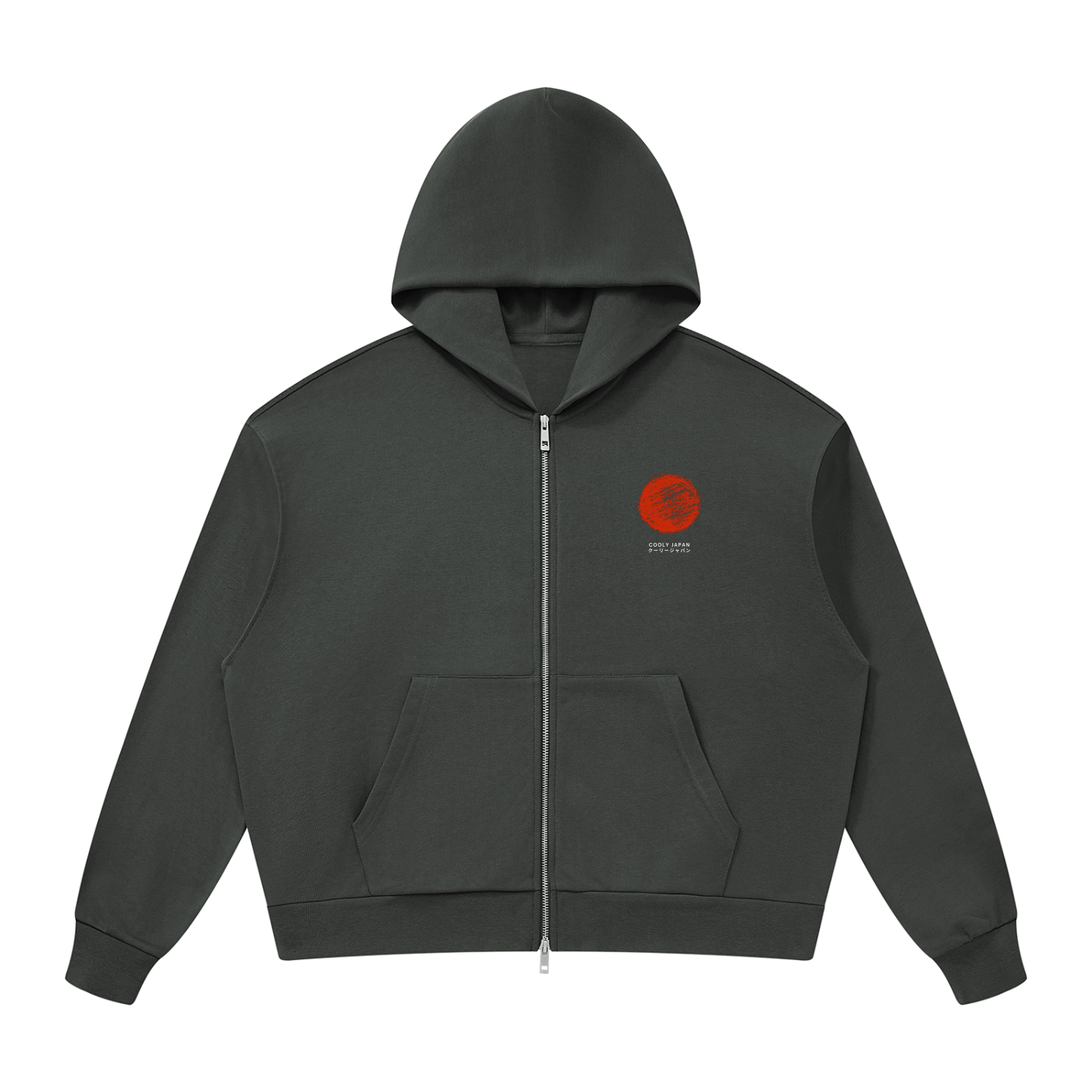 CoolyJapan Signature Drop Shoulder Full-Zip Hoodie — 360gsm Heavyweight Cotton Blend
