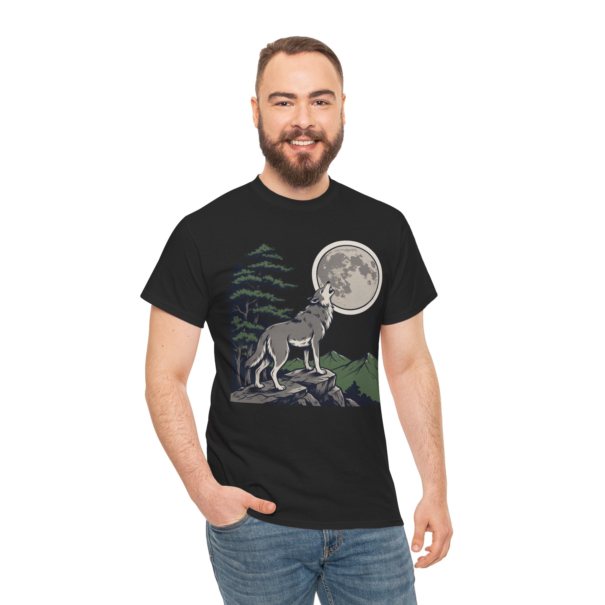Japanese Wolf T-Shirt — 山犬 Yamainu Mountain Dog Men's Tee | Japan Mythology Gift