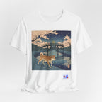 Shiba Inu Night Stroll T-Shirt | Japanese Bridge Ukiyo-e Style