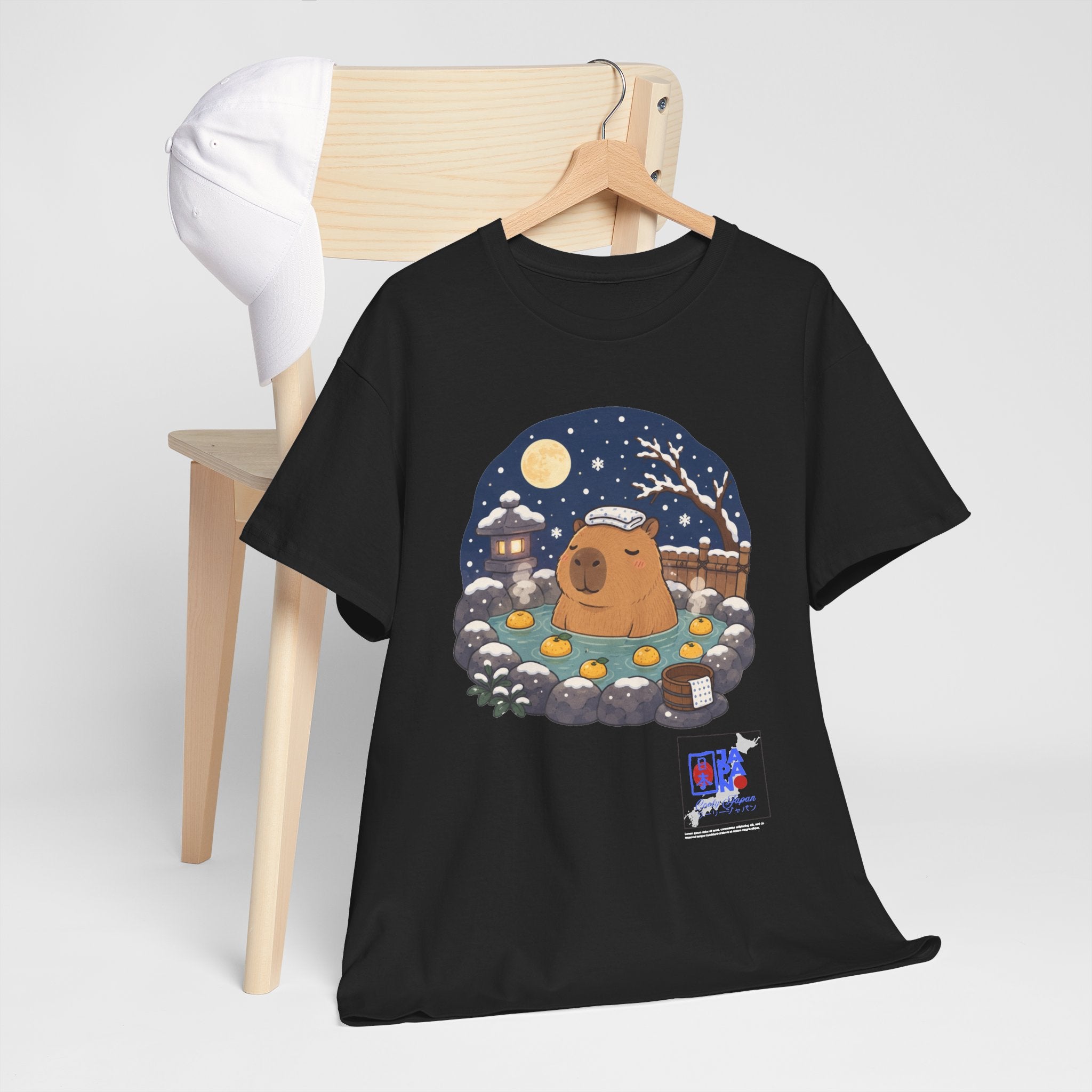 Kawaii Capybara Onsen T-Shirt | Japanese Hot Spring Winter Night Design