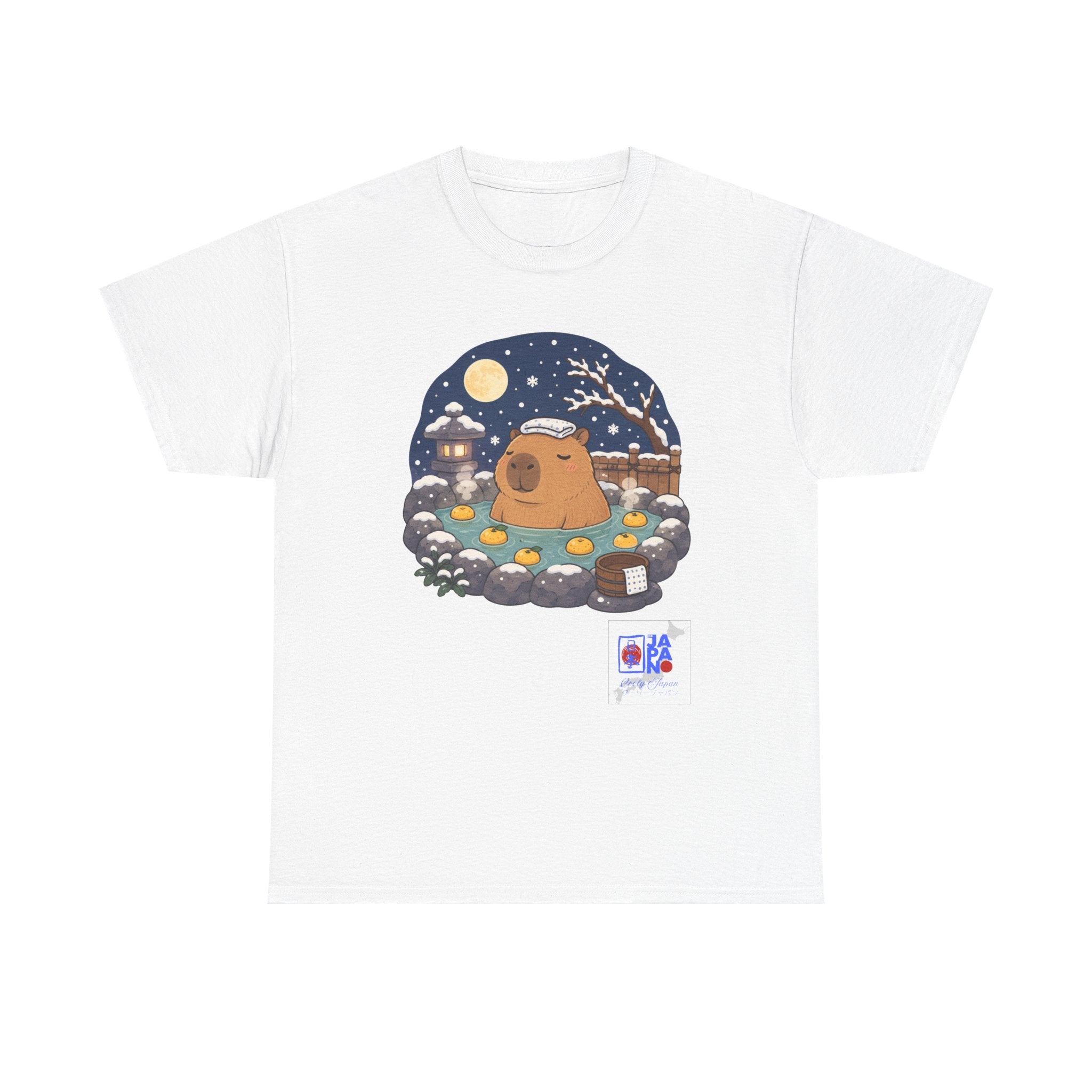 Kawaii Capybara Onsen T-Shirt — Japanese Hot Spring Winter Night Design