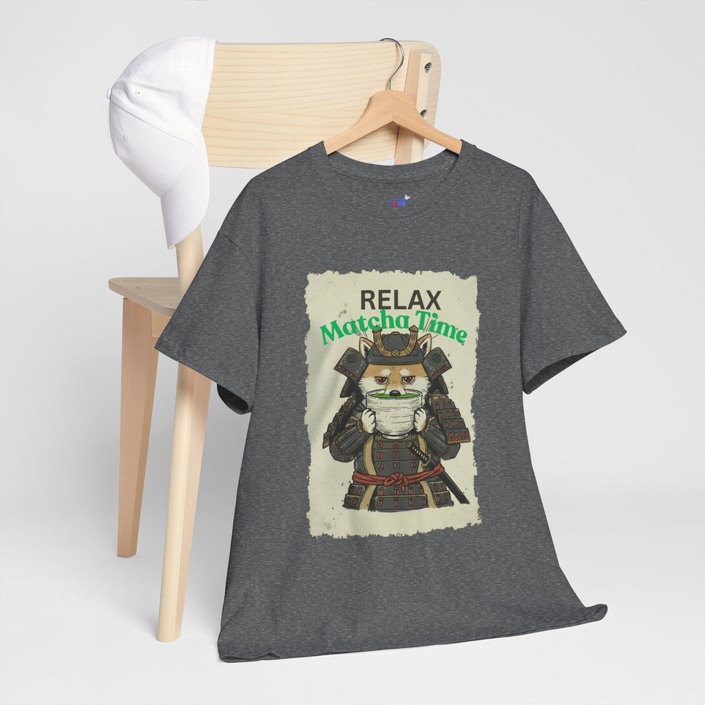 Samurai Shiba Inu Drinking Matcha Tee — Relax Matcha Time Graphic T-Shirt