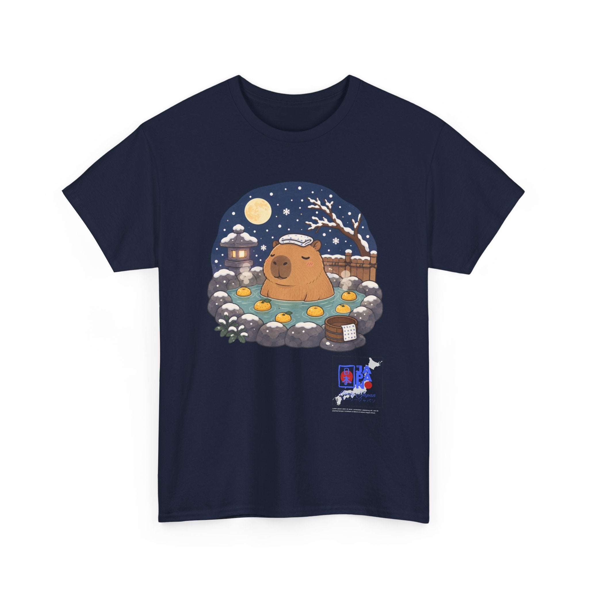 Kawaii Capybara Onsen T-Shirt — Japanese Hot Spring Winter Night Design