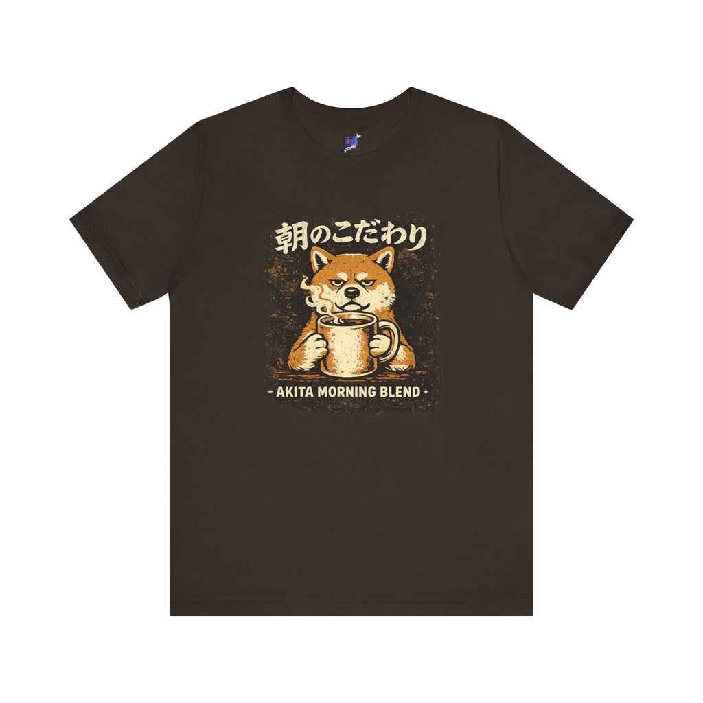 Akita Morning Blend Tee | Shiba Inu Coffee Dog Illustration