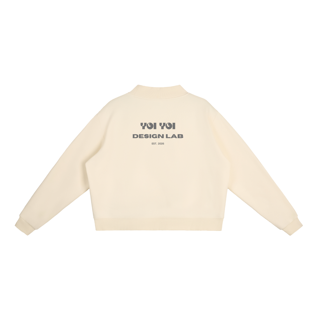 CoolyJapan Fleece Mock-Neck Crop Sweatshirt — 350gsm Heavyweight Women's