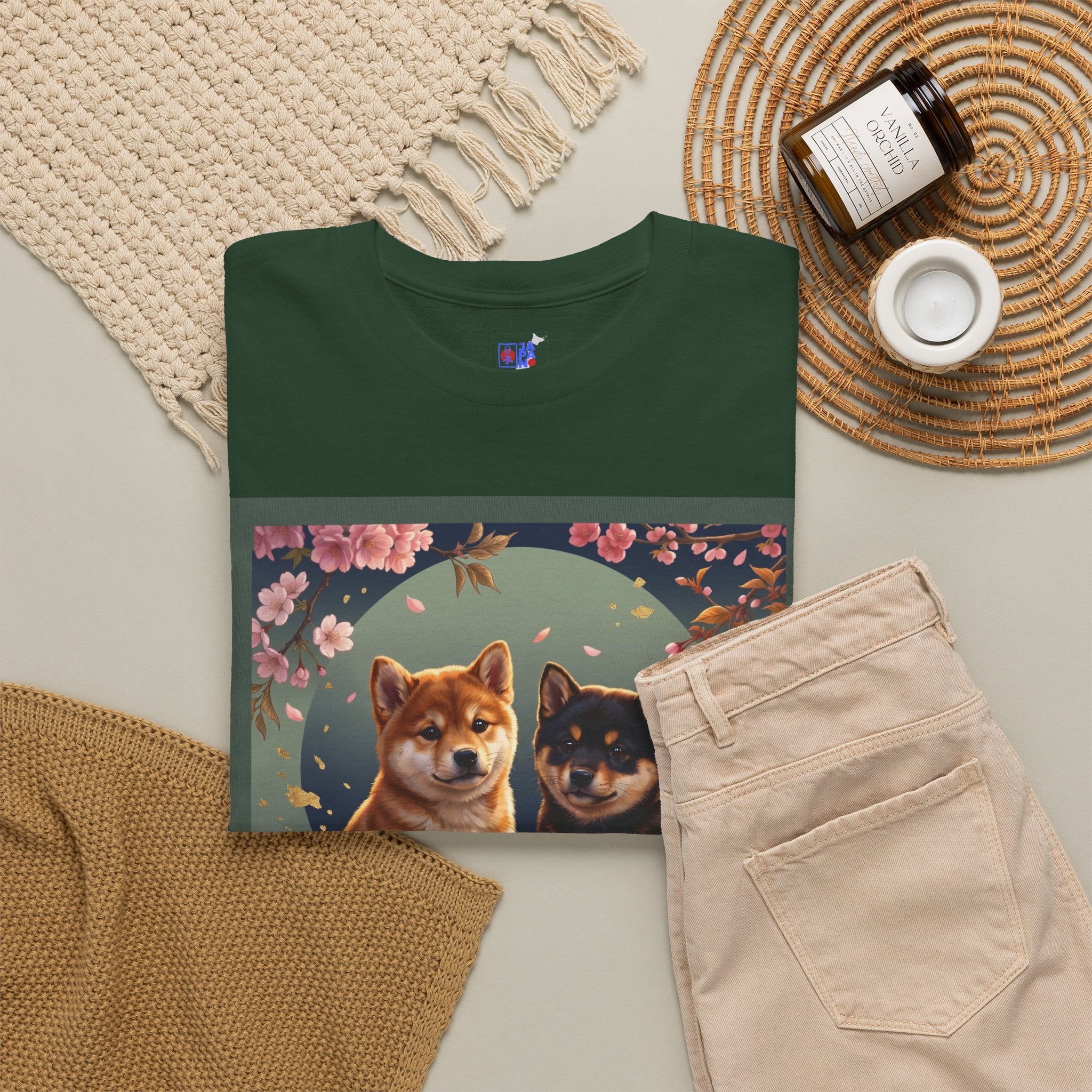 Shiba Inu Puppies Duo T-Shirt — Cute Cherry Blossom Dog Tee