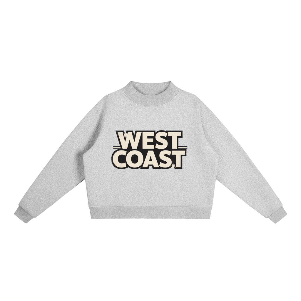 CoolyJapan Fleece Mock-Neck Crop Sweatshirt — 350gsm Heavyweight Women's