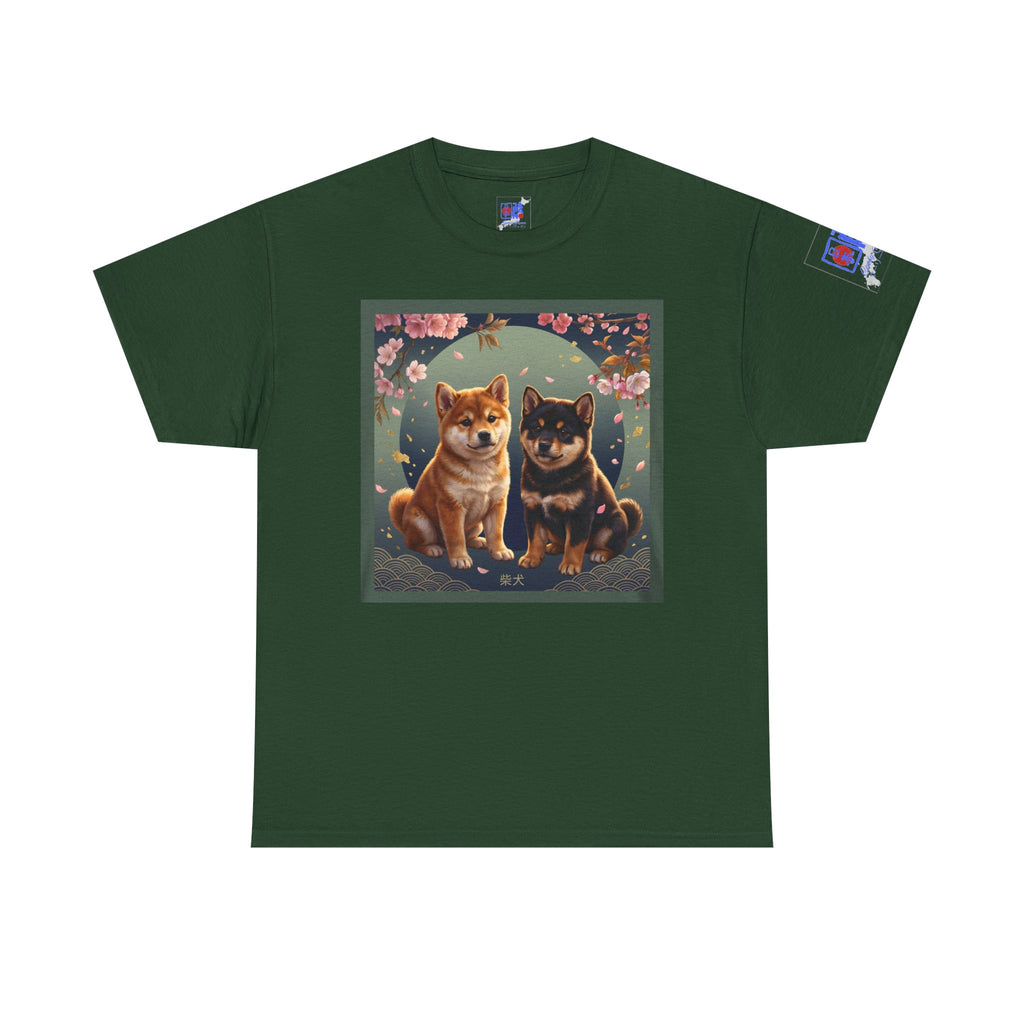 Shiba Inu Puppies Duo T-Shirt — Cute Cherry Blossom Dog Tee