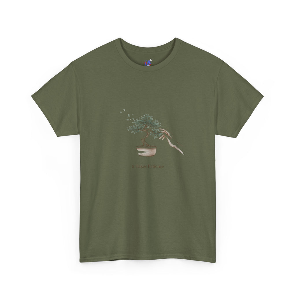 It Takes Patience Bonsai T-Shirt, Minimalist Japanese Ink Wash Tree Tee, Zen Gift for Plant Lovers, Mindfulness & Slow Living