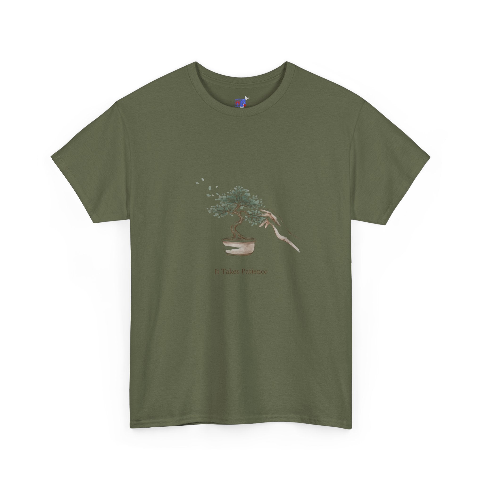 It Takes Patience Bonsai T-Shirt, Minimalist Japanese Ink Wash Tree Tee, Zen Gift for Plant Lovers, Mindfulness & Slow Living