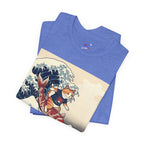 Koi Surfing Cat T‑Shirt — Japanese Wave Art (Hokusai-Inspired)