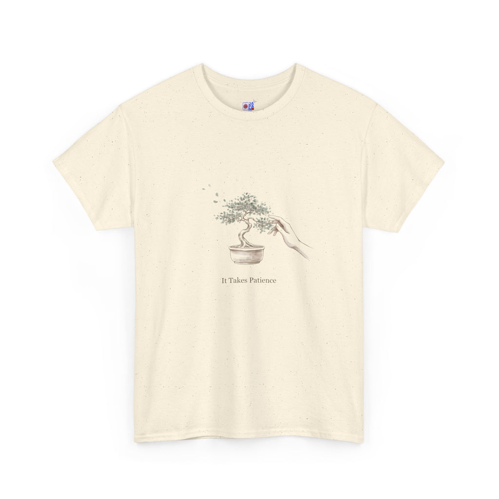It Takes Patience Bonsai T-Shirt, Minimalist Japanese Ink Wash Tree Tee, Zen Gift for Plant Lovers, Mindfulness & Slow Living
