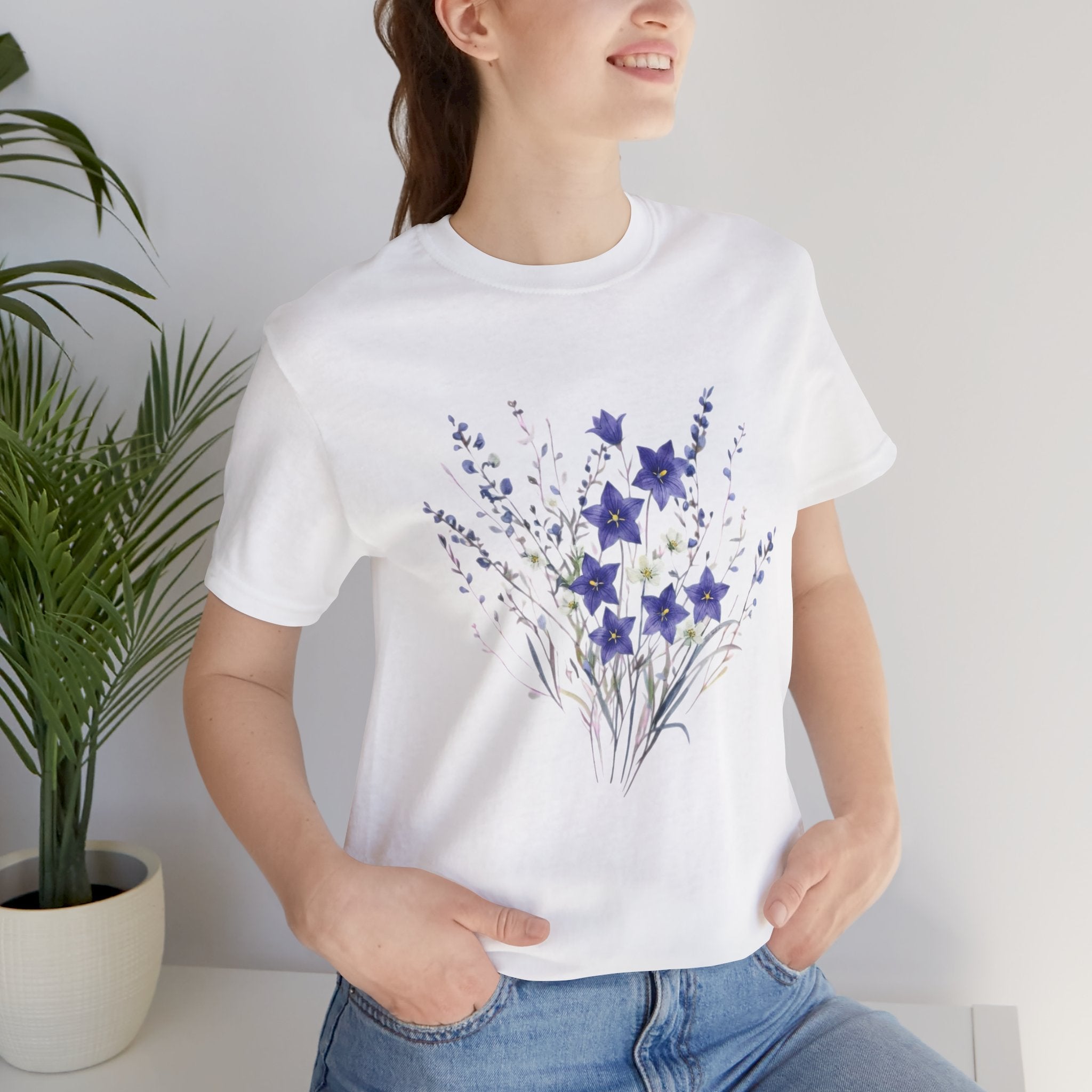Kikyo (Balloon Flower) Floral Japanese Tee | Deep Purple Autumn Botanical Shirt