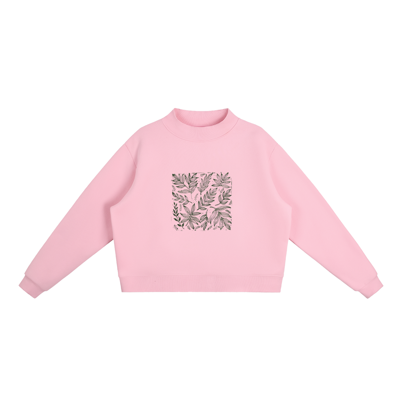 CoolyJapan Fleece Mock-Neck Crop Sweatshirt — 350gsm Heavyweight Women's