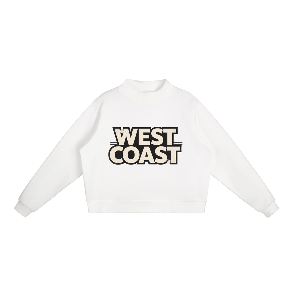 CoolyJapan Fleece Mock-Neck Crop Sweatshirt — 350gsm Heavyweight Women's