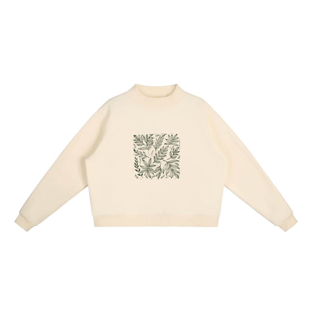CoolyJapan Fleece Mock-Neck Crop Sweatshirt — 350gsm Heavyweight Women's