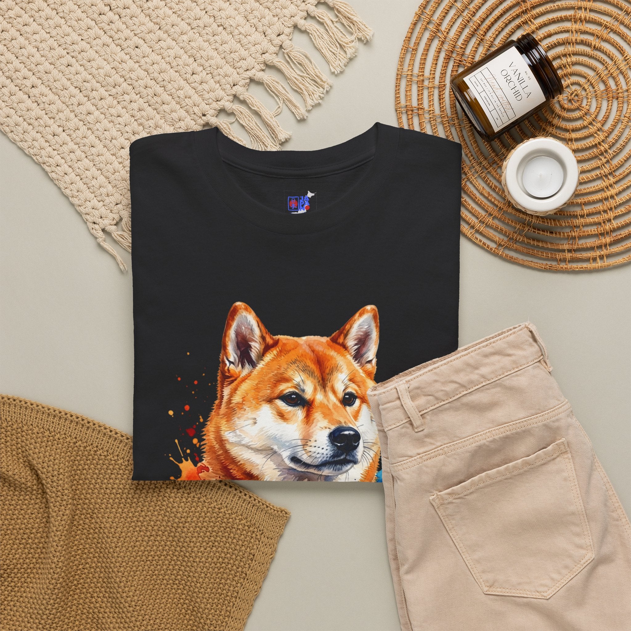 Shiba Inu Watercolor T-Shirt — Colorful Dog Portrait Tee