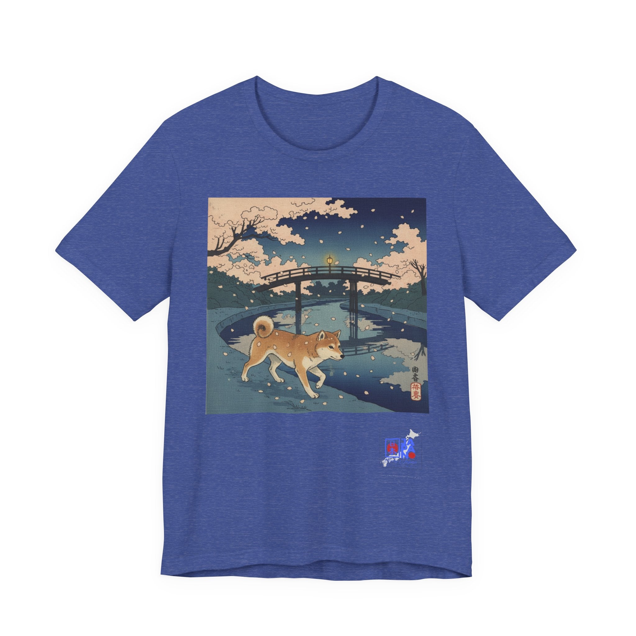 Shiba Inu Night Stroll T-Shirt | Japanese Bridge Ukiyo-e Style