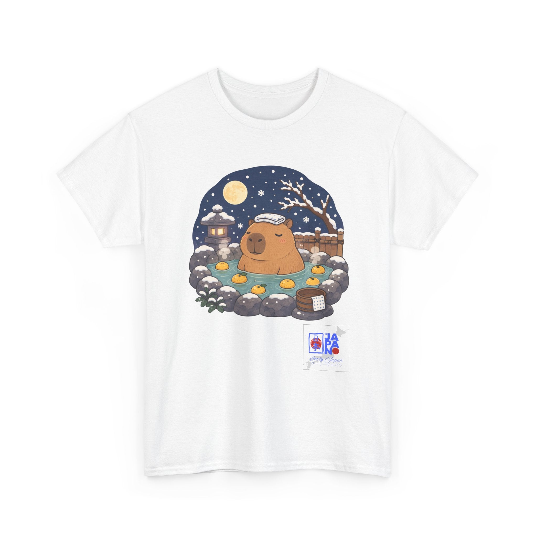 Kawaii Capybara Onsen T-Shirt — Japanese Hot Spring Winter Night Design
