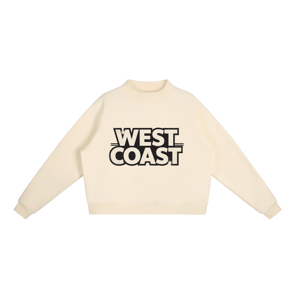 CoolyJapan Fleece Mock-Neck Crop Sweatshirt — 350gsm Heavyweight Women's