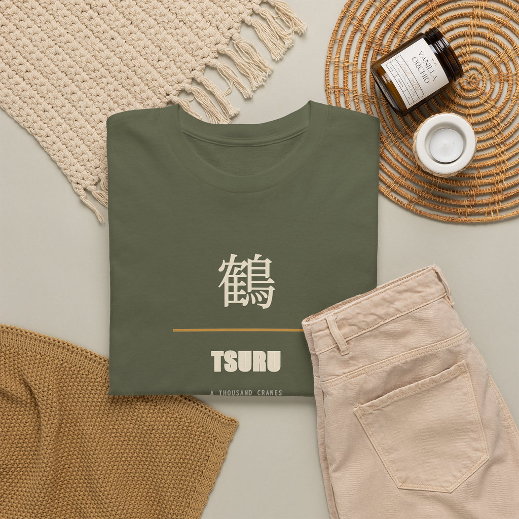 Japanese Crane Tsuru Kanji Tee | Minimalist Origami Zen Shirt
