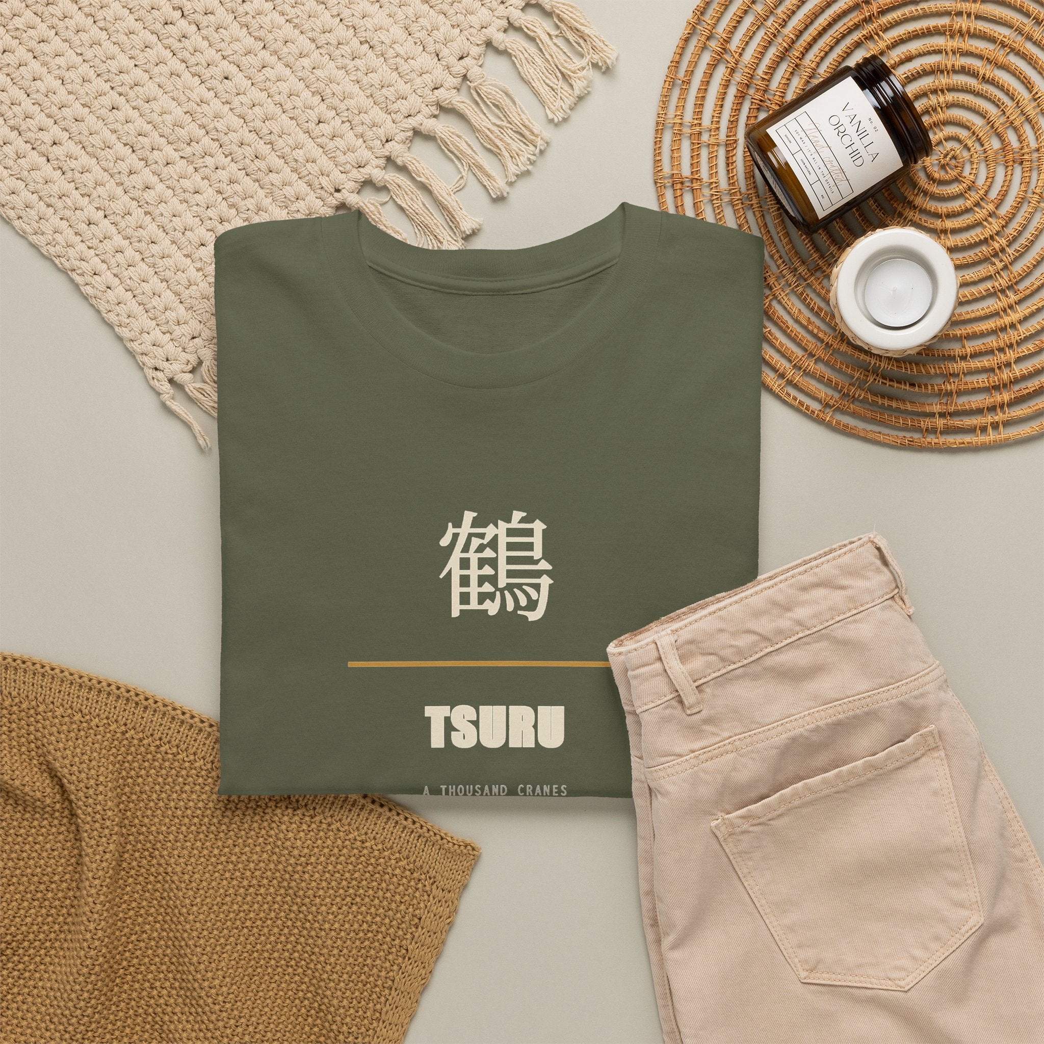 Japanese Crane Tsuru Kanji Tee | Minimalist Origami Zen Shirt