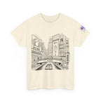 Japan Cityscape T-Shirt — Detailed Black & White Urban Illustration