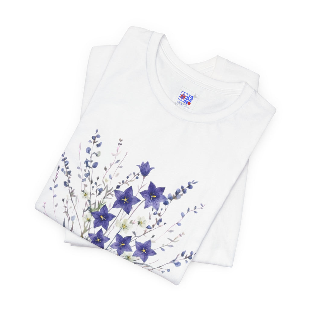 Kikyo (Balloon Flower) Floral Japanese Tee | Deep Purple Autumn Botanical Shirt