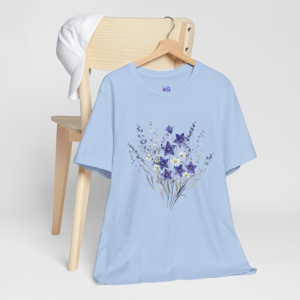 Kikyo (Balloon Flower) Floral Japanese Tee | Deep Purple Autumn Botanical Shirt