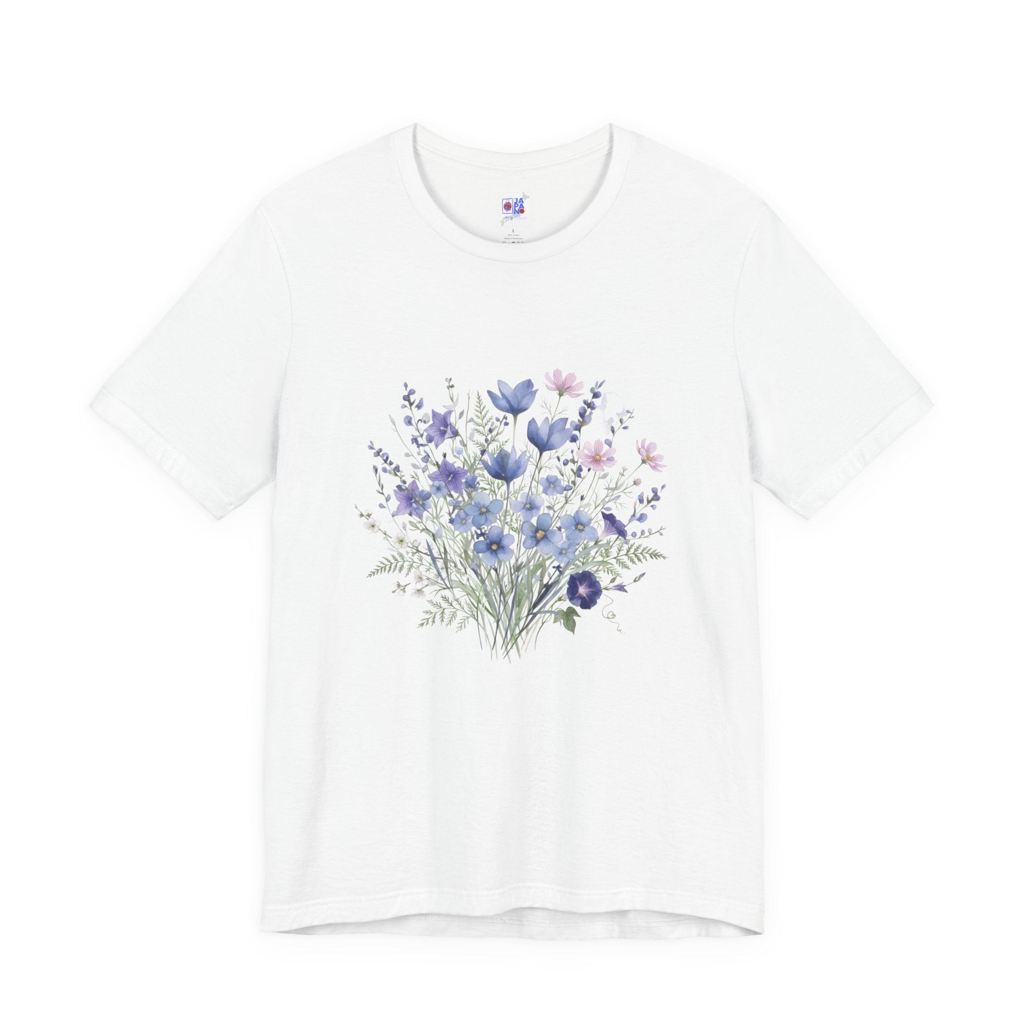 Japanese Autumn Garden Floral Tee — Kikyō, Cosmos & Morning Glory Bouquet