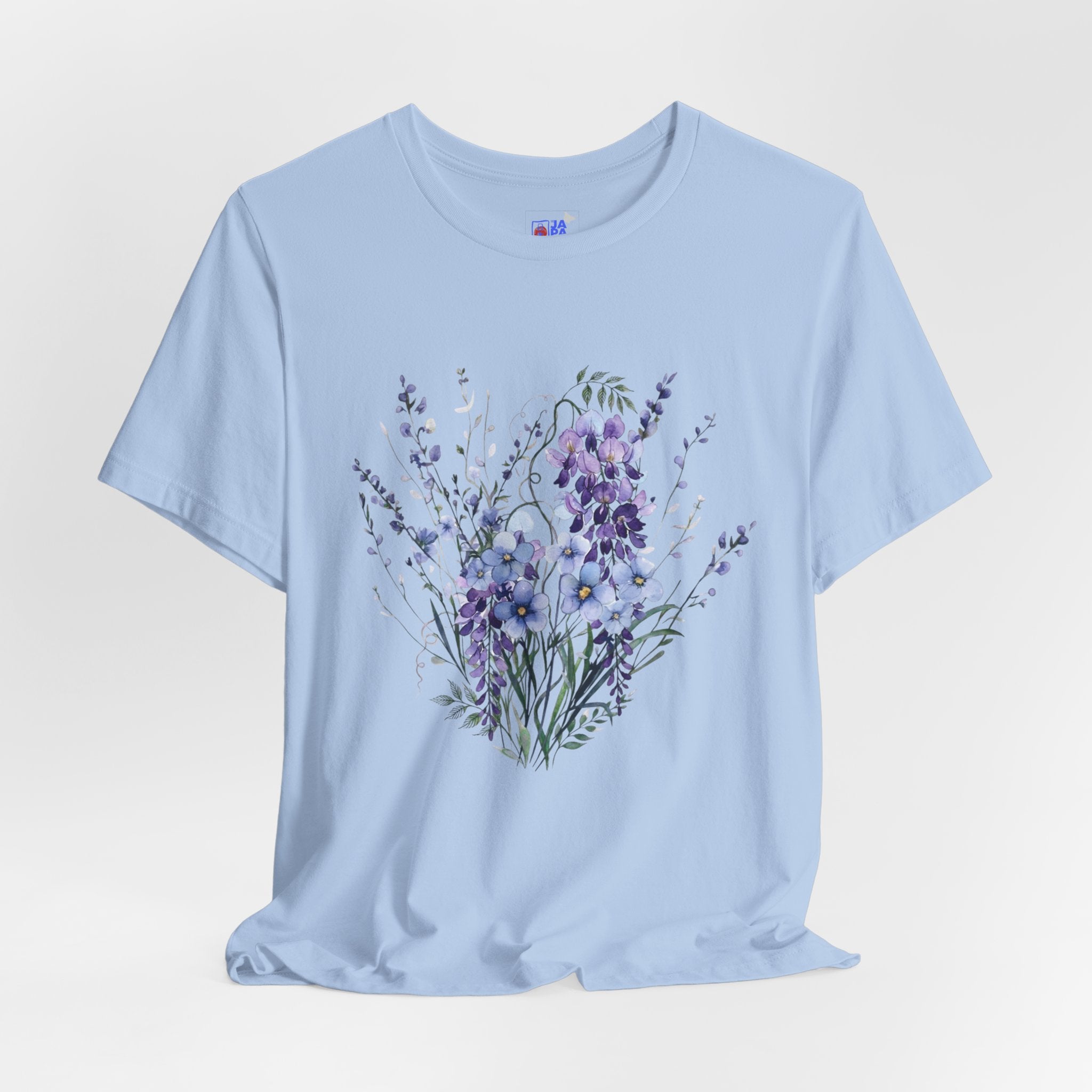 Japanese Wisteria and Forget-Me-Not T-Shirt | Fuji Wasurenagusa Dark Floral Tee | Japan Botanical Moonlit Garden Shirt