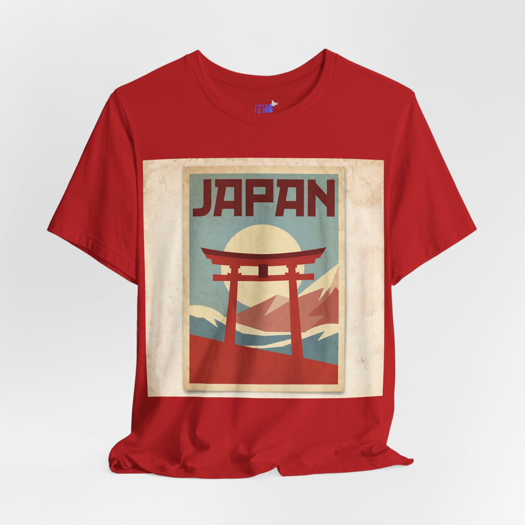 Japan Vintage Travel Poster T-Shirt — Torii Gate Sunrise Mountain Tee