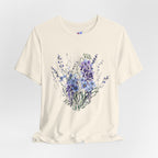 Japanese Wisteria and Forget-Me-Not T-Shirt | Fuji Wasurenagusa Dark Floral Tee | Japan Botanical Moonlit Garden Shirt