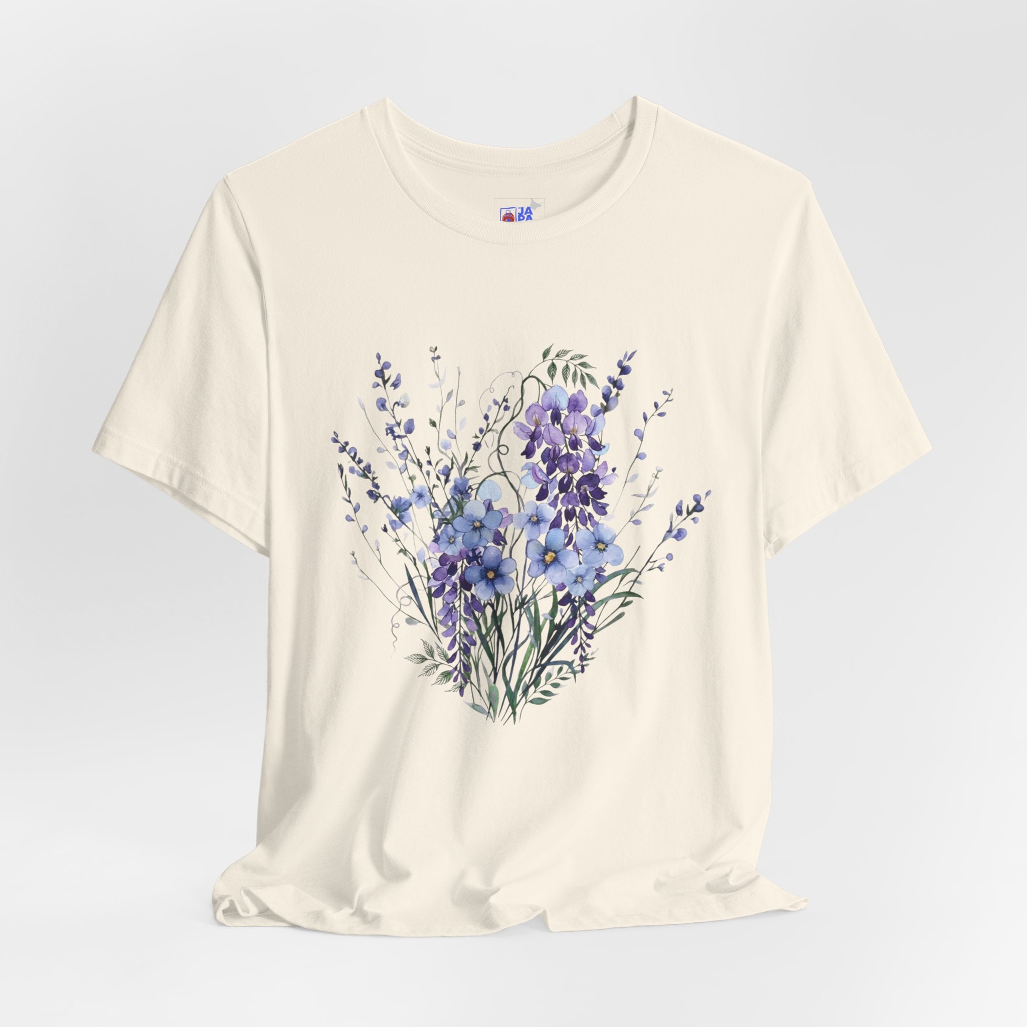 Japanese Wisteria and Forget-Me-Not T-Shirt | Fuji Wasurenagusa Dark Floral Tee | Japan Botanical Moonlit Garden Shirt