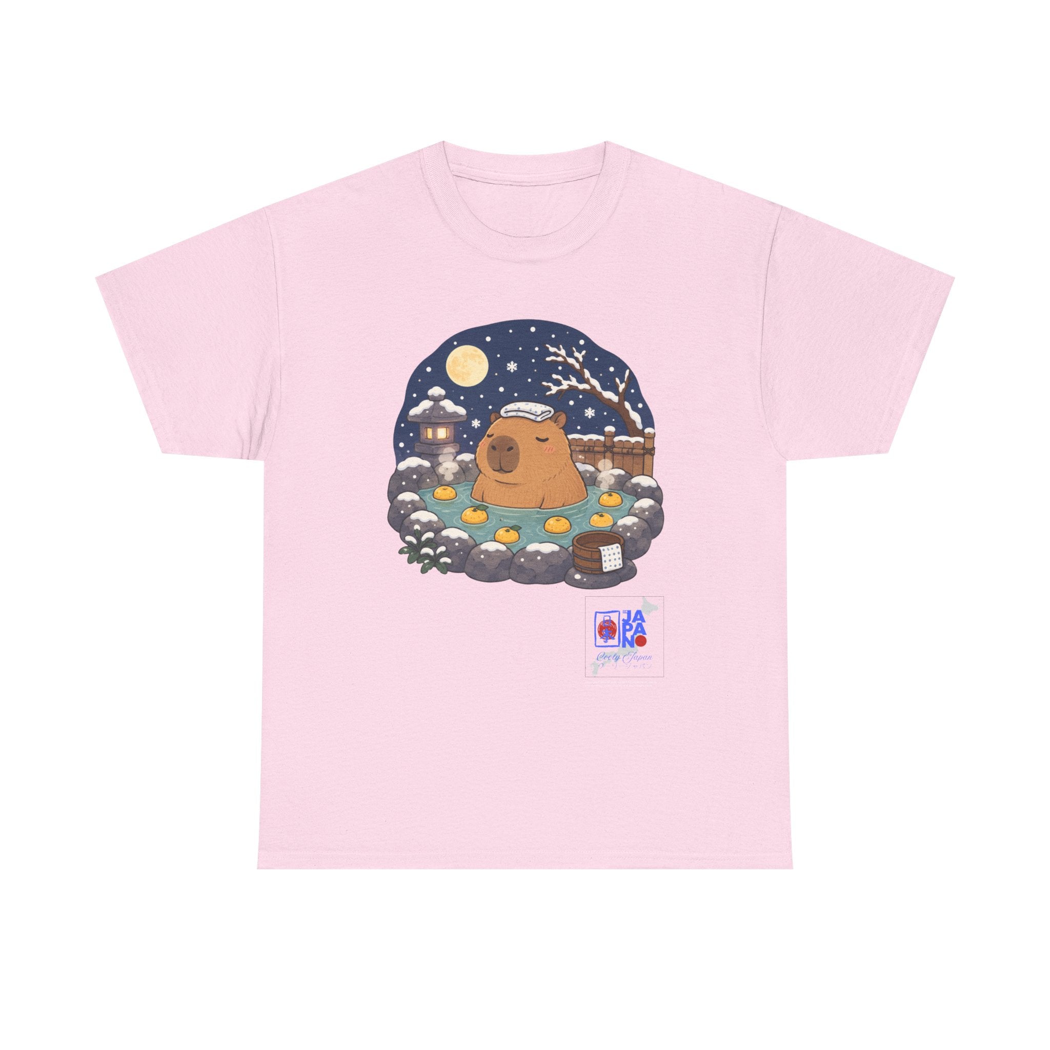 Kawaii Capybara Onsen T-Shirt — Japanese Hot Spring Winter Night Design