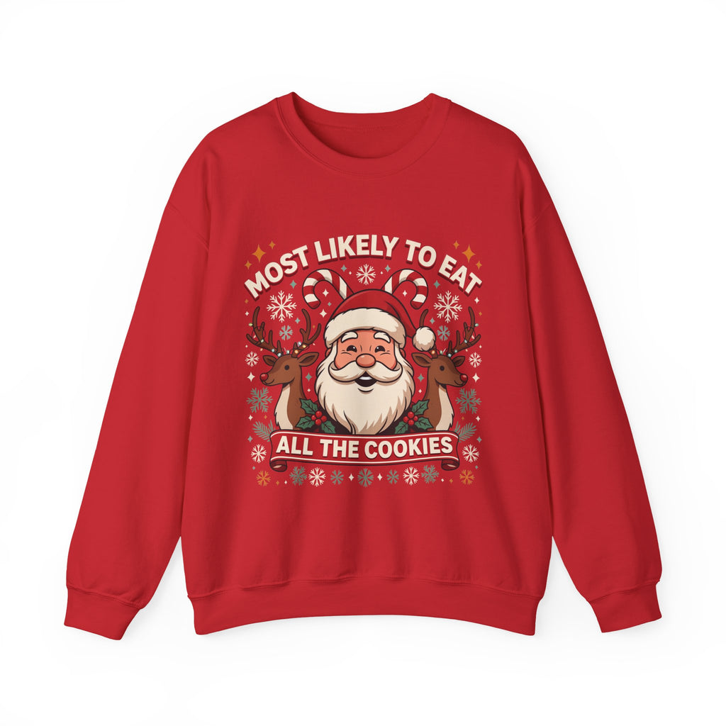 Christmas Crewneck Sweatshirt | "Most Likely to Eat All the Cookies" Holiday Pullover