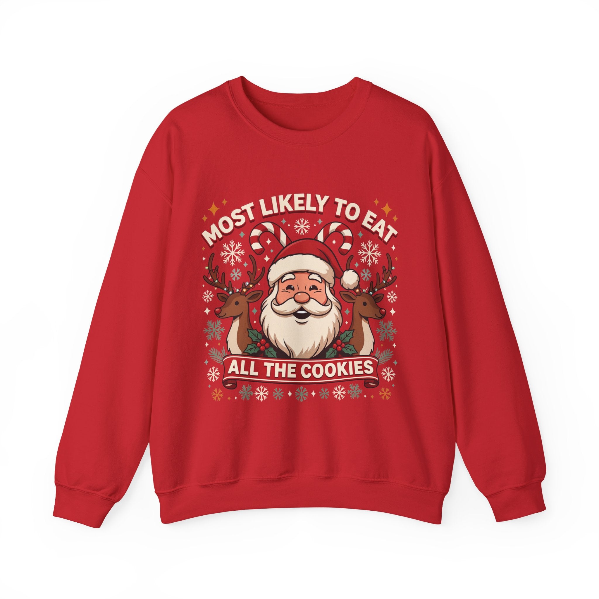 Christmas Crewneck Sweatshirt | "Most Likely to Eat All the Cookies" Holiday Pullover