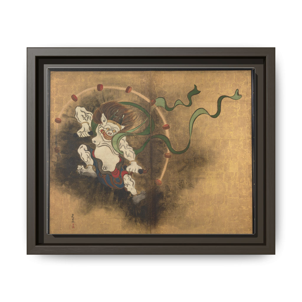 Raijin Thunder God Framed Canvas Print, Ogata Korin Edo Period Japanese Art, Rinpa Museum Reproduction, Japanese Mythology Wall Art