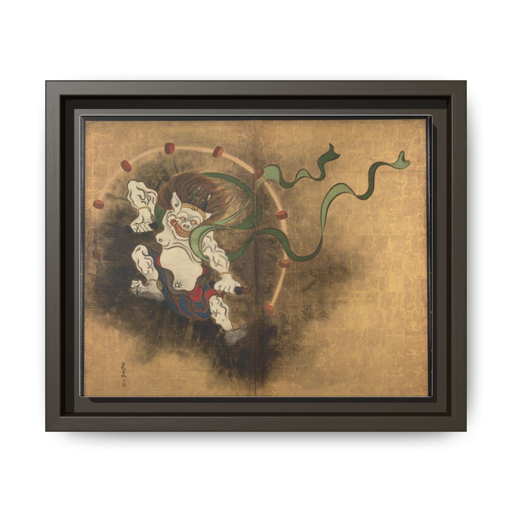 Raijin Thunder God Framed Canvas Print, Ogata Korin Edo Period Japanese Art, Rinpa Museum Reproduction, Japanese Mythology Wall Art